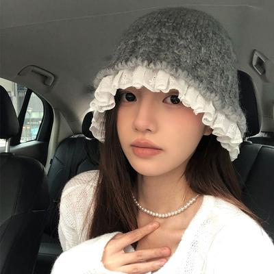 Autumn and Winter Lace Knitted Fisherman's Hat Children Sweet and Warm Versatile Face Small Wool Pot Hat Tide