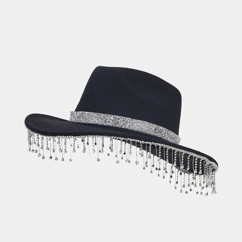 Lightweight Fedoras Hat Woman Men Felt Ladies Cowboy Hat Party Rhinestone Western Party Hat Bonnet Men Windproof Hat