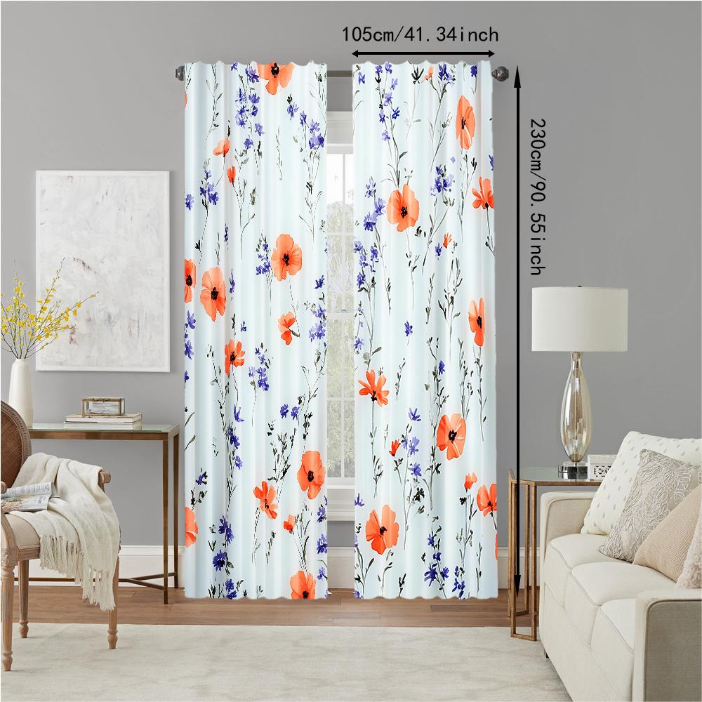 Set aus 2 eleganten Frühlingsgarten-Vorhängen Romantisches Wildblumen-Druckmuster Rote Blaue Lila Blumen Landhausstil Für Alle Jahreszeiten Hergestellt aus Polyester