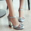 Fashion Summer Retro Floral Pleuche Shoes Women Pumps Luxurious Cutouts Bird Cage High Heels Crystal Female Women Sandal Big Size 34-43