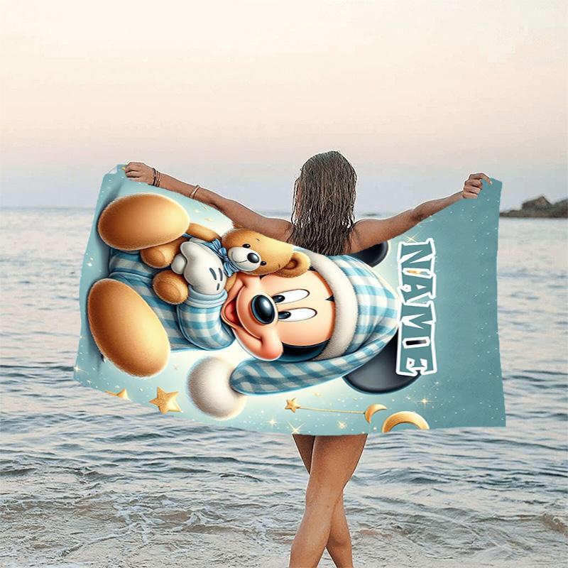 1pc Mickey3 Beach Towel with Custom Name, Beach/Swimming/Bath/Picnic/Camping Towel, Suitable for Seaside Beaches
