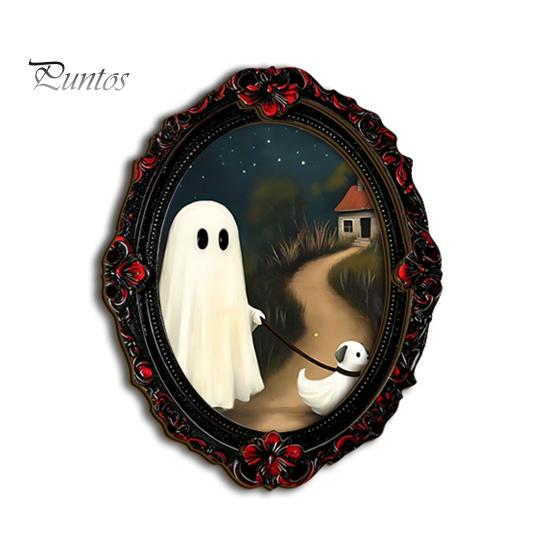 Dark Academia Home Accessories Halloween Wooden Refrigerator Magnet, Vintage Gothic Fridge Magnets, Oval Frame Decorative Metal Surface Magnets