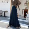 Moda Coreana Otoño Invierno Mujer Falda Maxi Larga Cintura Alta Beige Negro Punto Plisada Falda Tejida Flecos Elegante Femenina Faldas