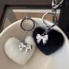 Delicate Bowknot Pendant Keychain Plush Heart Shape Keyring Stylish Phone Antilost Lanyard Decorations for Bag Backpack