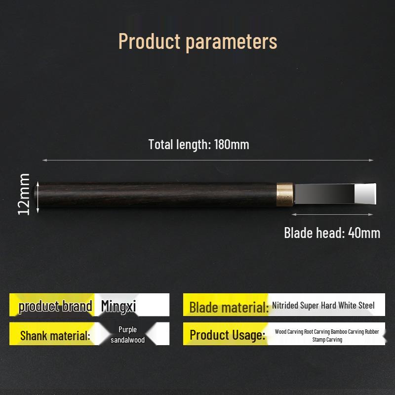 Nitriertes Weißstahl Holzschnitzmesser mit Griff aus lila Sandelholz