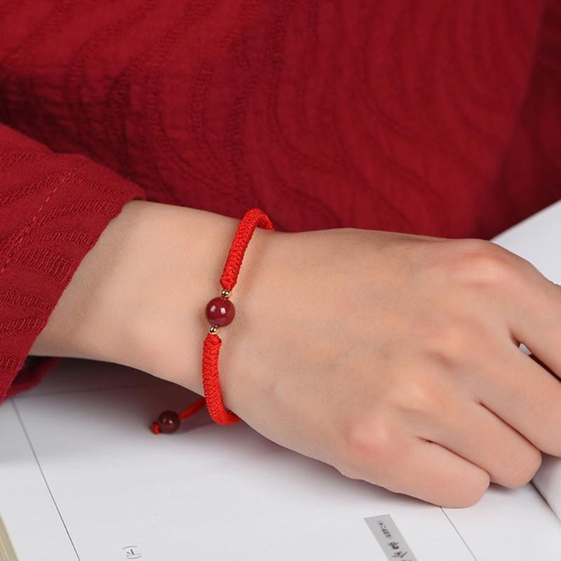 Chinese Red Woven Bracelet Handmade Round Bead Wrist Bangle Adjustable Red Rope Hand Link Chain for Luck and Fortune
