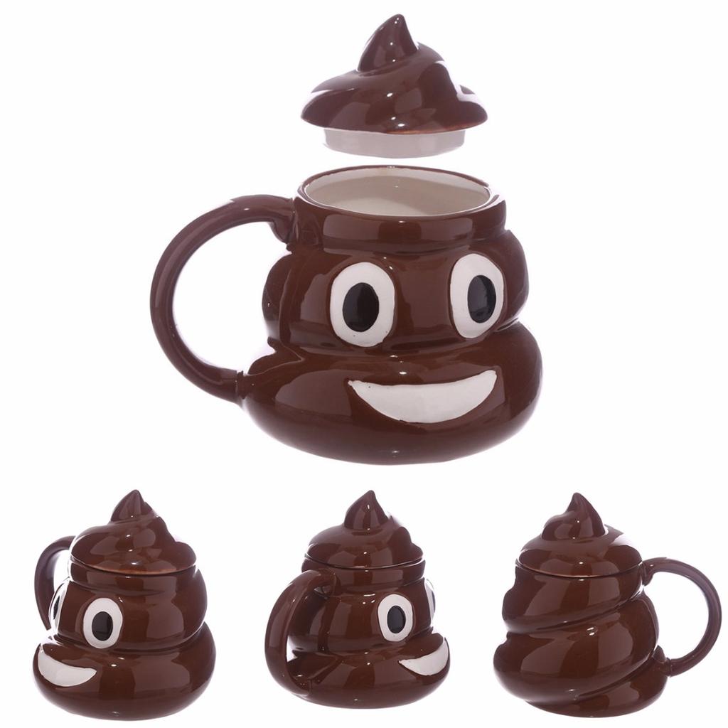 New Water Coffee Mug Poo Emoji Mug Funny Banter Mug Cup Gift With Cover Brown