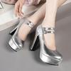 Silver Black Gold Women's Heels Elegant Ankle Strap Platform High Heels Pumps Mary Janes Shoe Luxury Sexy Party Wedding Shoes