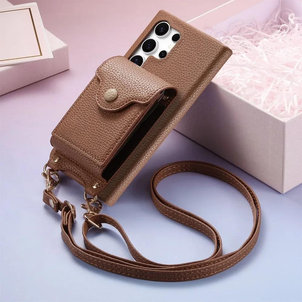 

Кожаный чехол-кроссбоди для телефона для Samsung S25 S24 Ultra S23 S22 Plus A56 A36 A26 A16 A06 A55 A35 Кошелек с держателем для карт Обложка Galaxy A54 5G коричневый