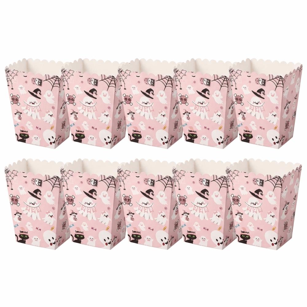 10PCS Decorative Popcorn Boxes Black Bat Spider Pattern Gift Packing Boxes Paper Material Novelty Party Favor Boxes