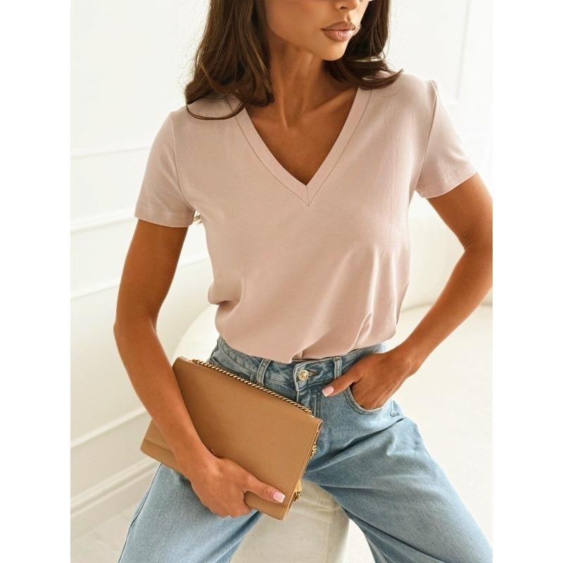 

JKASHDK Женская мода Повседневная Летняя Весна Однотонный Принт Короткие Рукава V-образный Вырез Блузки и Рубашки XXL розовый