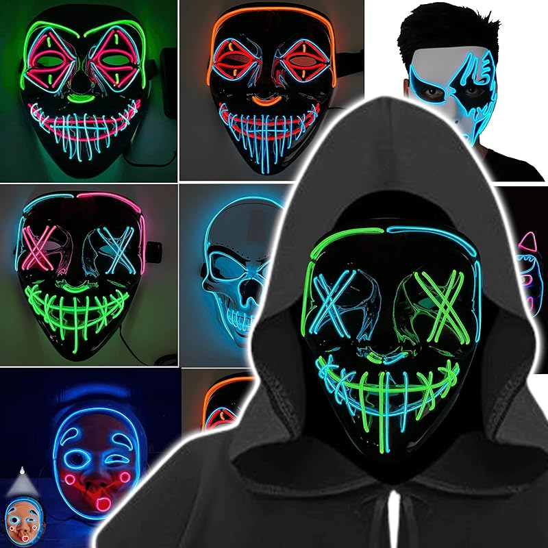 

[TattiOut] mask shine 3 patterns Choose from many types High-quality material that is thicker than before clown neon style luminescence mask halloween