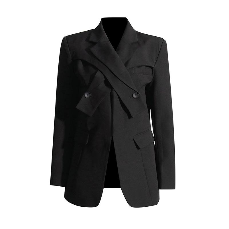 2025 Spring Trend: Women's High-End Coat with Cross Tie Suit Collar and Unique Placket Design
