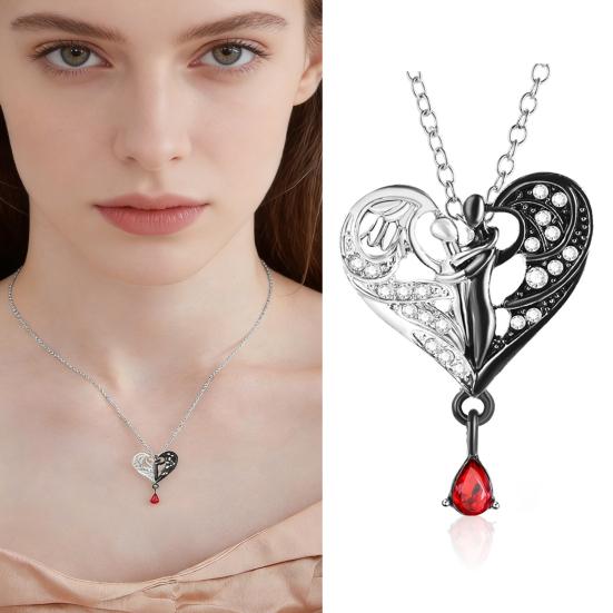 Svartvit Ängel Kramande Halsband Hypoallergent Män Kvinnor Omfamning Par Hänge Halsband Smycken Tillbehör Födelsedag Jubileum Gåva