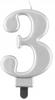 Number 3 Candle, Metallic Silver, 8 , 1 Pc
