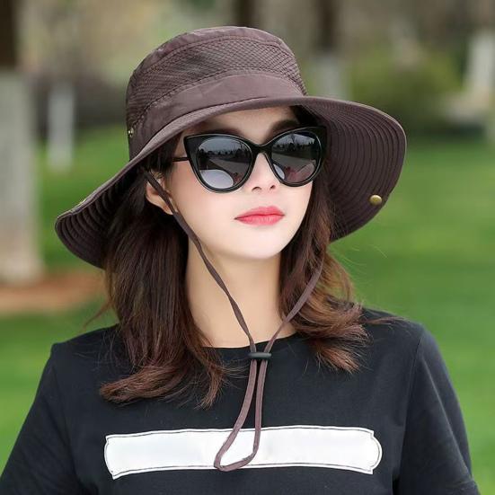 Fisherman Hat Wide Brim Breathable Mesh Sun Hat with Adjustable Drawstring Outdoor Climbing Fishing Hat
