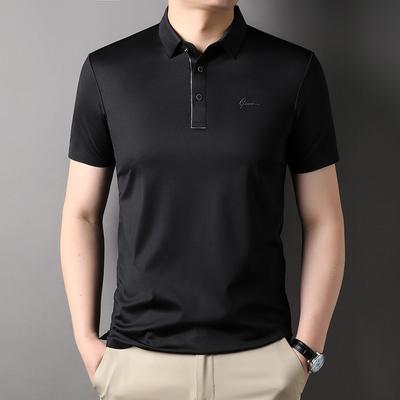 Eisseide Dünnes Herren-T-Shirt Sommer Neu Mittleren Alters Nicht-Maulbeerseide Lässig Vielseitig Nahtloses Poloshirt