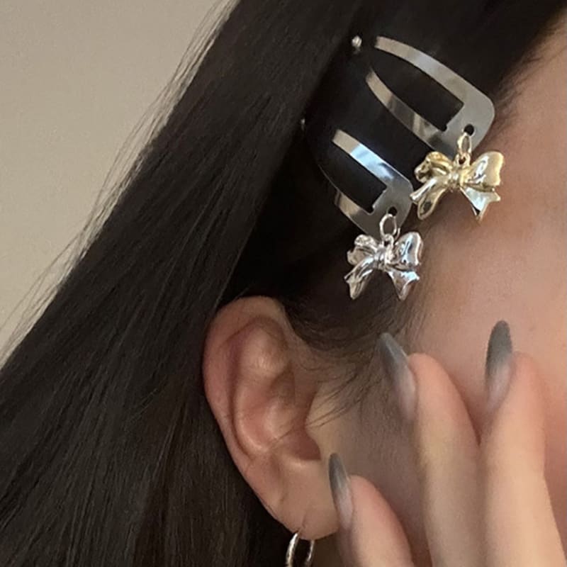 

mosxe Ribbon charm hair pin (2color) gold