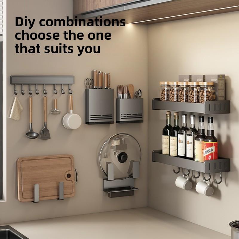 Kitchen Wall Hook Rack With Space Aluminum Material For Kitchen Organization And Utensil Storage