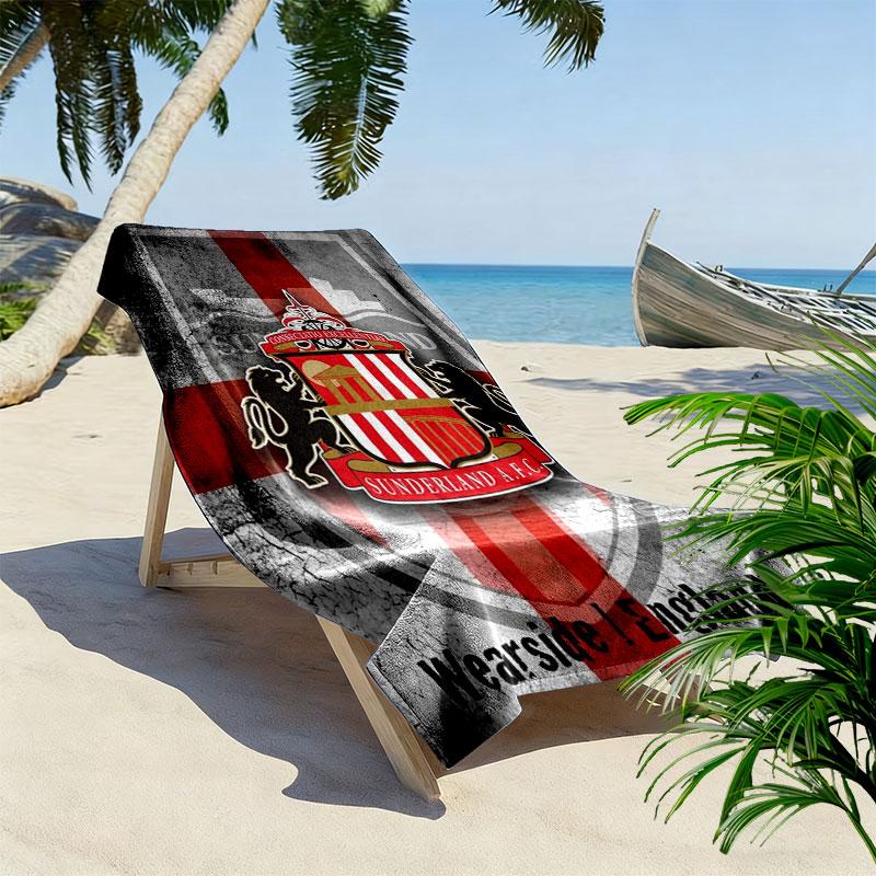 Ręcznik plażowy z nadrukiem logo Sunderland Association Football Club, Duży miękki szybkoschnący ręcznik na plażę, kemping, basen