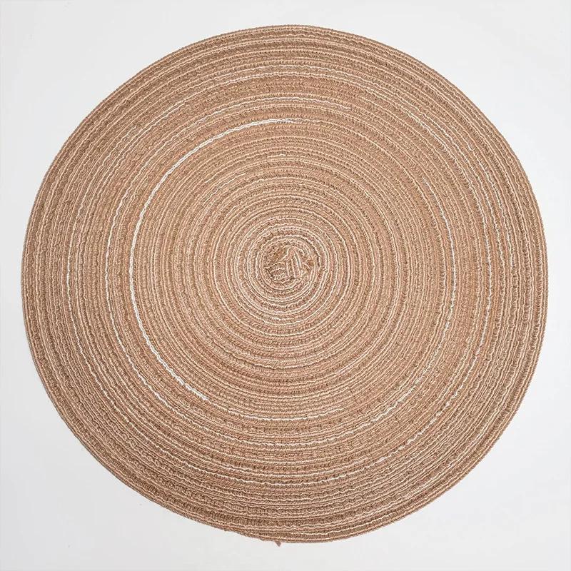 2Pcs/Set 38cm Round Ramie Insulation Pad Solid Placemats Linen Non Slip Table Mats Kitchen Accessories Decoration Home