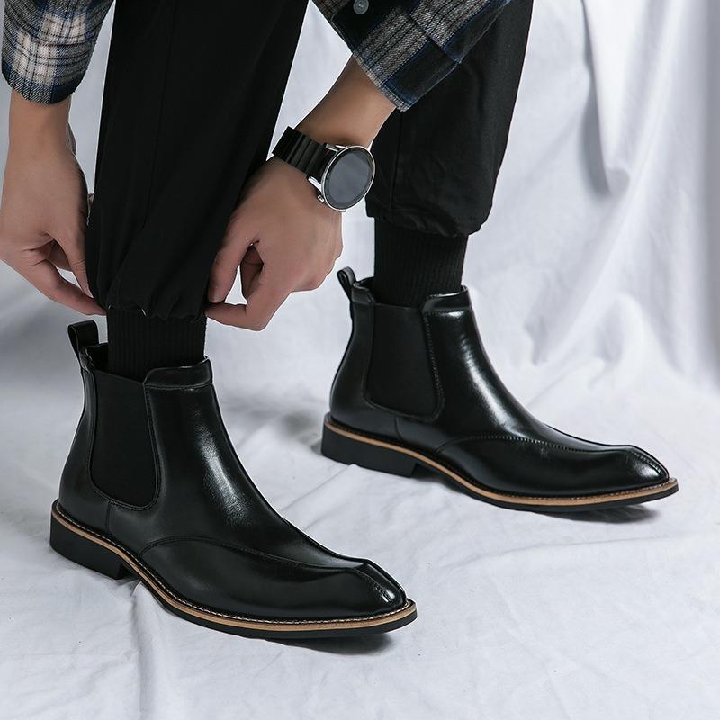 Men's Chelsea Boots British Business Leather Boot Fashion High Top Casual Boot Pointed Dress Boots for Men Ankle Boots Botas2025