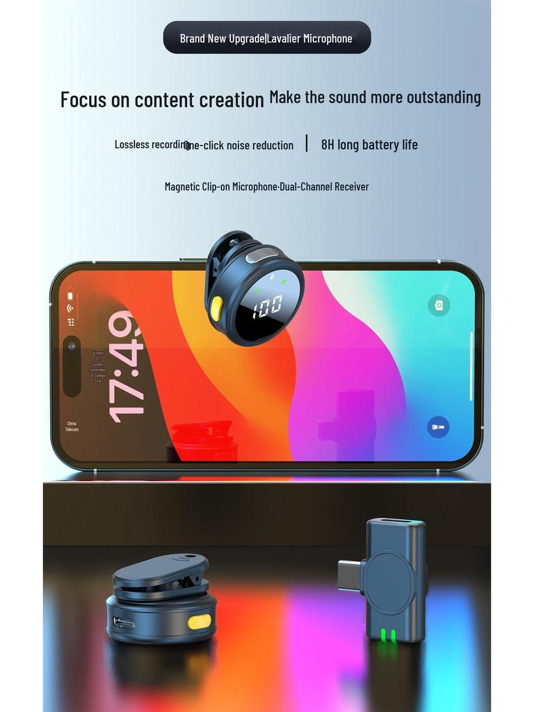 H25 Wireless Clip-On Microphone: Noise Reduction, Outdoor Video/Live Broadcast, Digital Display, Compact Size.