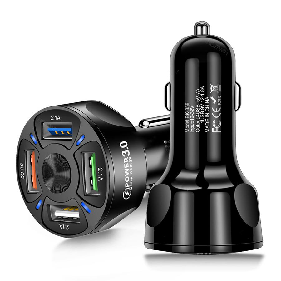 4 Ports USB Car Charger Adapter LED Display QC 3.0 Fast Charging for IOS Android