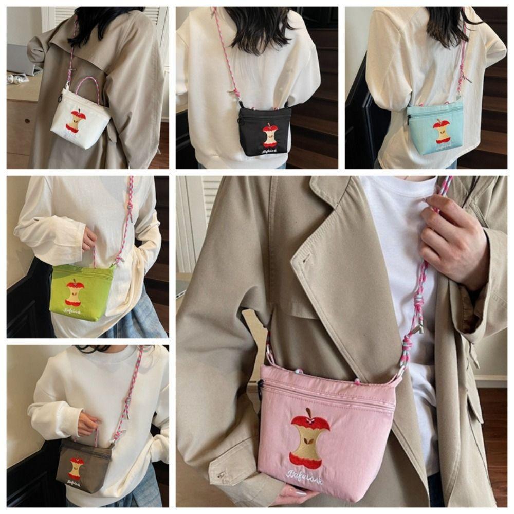 

Japanese Style Embroidery Shoulder Bag Cartoon Phone Crossbody Bag Nylon Shopping Bag Travel сірий