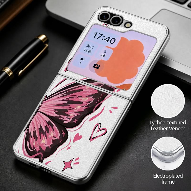 Butterfly Print Case For Samsung Galaxy Z Flip 8 7 6 5 Z Flip8 Flip7 Flip6 Hybrid 3in1 Plating Leather Skin Folding Phone Cover