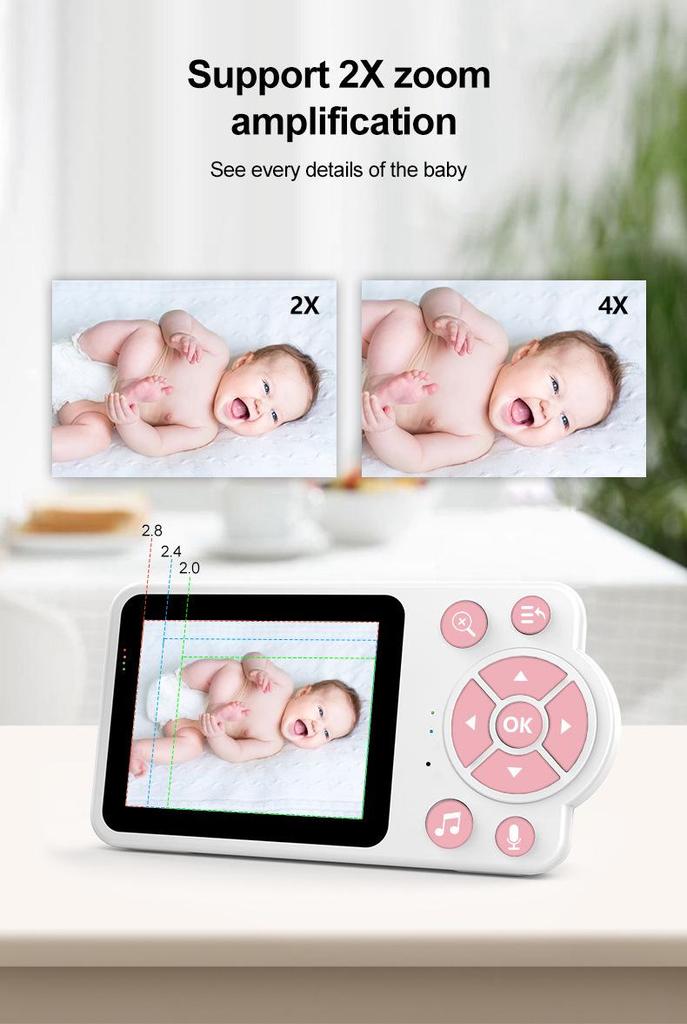 2.8" Baby Monitor: Color Screen, Temperature & Cry Detection, Voice Intercom