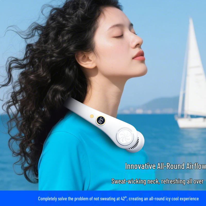Leafless Neck-Hanging Fan: Portable, Rechargeable, and Powerful for Office and Outdoor Use