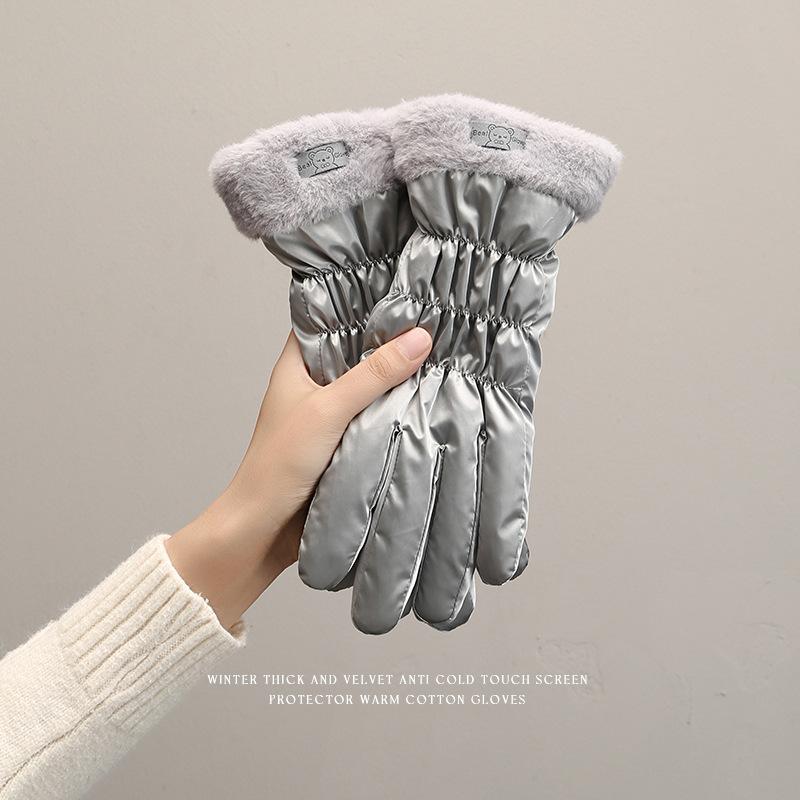 Gloves cycling to keep warm in winter female skiing fleece thickened cold protection student cute outdoor