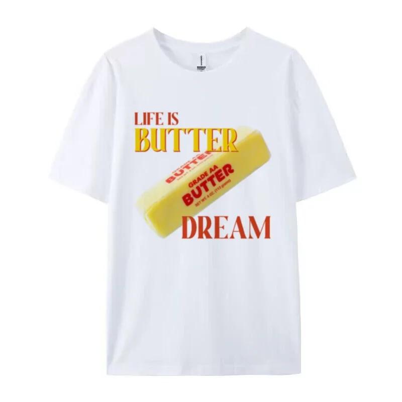 

Womens Cute Butter Printed Y2k TShirt Short Sleeve Retro Aesthetic Foodie Shirt Unisex Clothing Funny Butter Lover Tee S