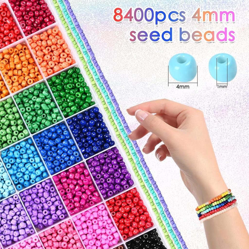 42 Colors 4mm Glass Seed Beads for Bracelets Making, 8400pcs Friendship Bracelet Making Kit, Small Glass Beads for Jewelry Making