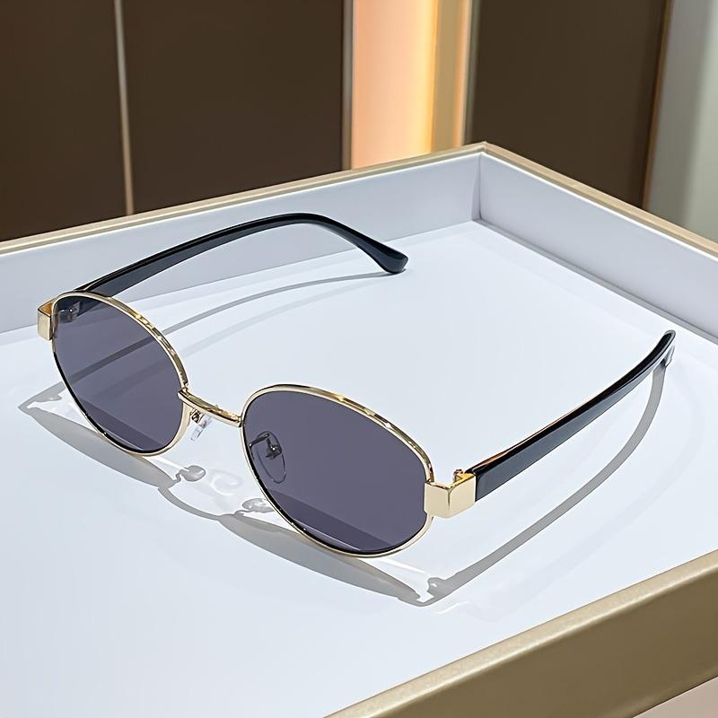 6 Pcs Retro Oval Cat-Eye Fashion Glasses with Golden Metal Frame - Fashion Unisex Decorative Eyewear for Daily Wear & Parties