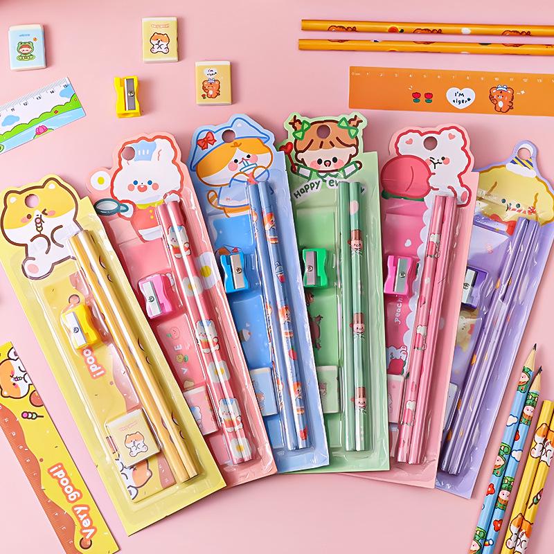 Cartoon Pencil Set: 5-Piece Student Stationery Gift for Kids, Perfect for Back-to-School or Kindergarten Prizes