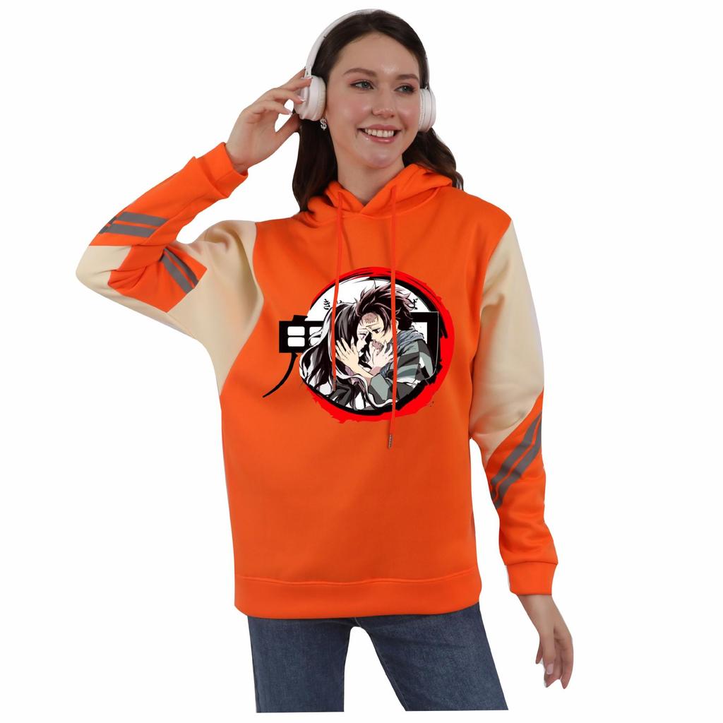 Demon Slayer Harajuku Anime Patchwork Hoodie for Couples