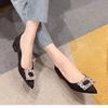Chunky Heels Diamond with Crystals Ladies Pumps Pointed Toe Women's Shoes Block Heel Square Rhinestone Medium on Promotion Sale