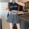 Mode Lässig Hohe Taille Locker Weites Bein A-Linie Rockshorts Koreanisch Sommer Kurze Röcke Damen Unregelmäßig Plissiert Reißverschluss Patchwork Kurz