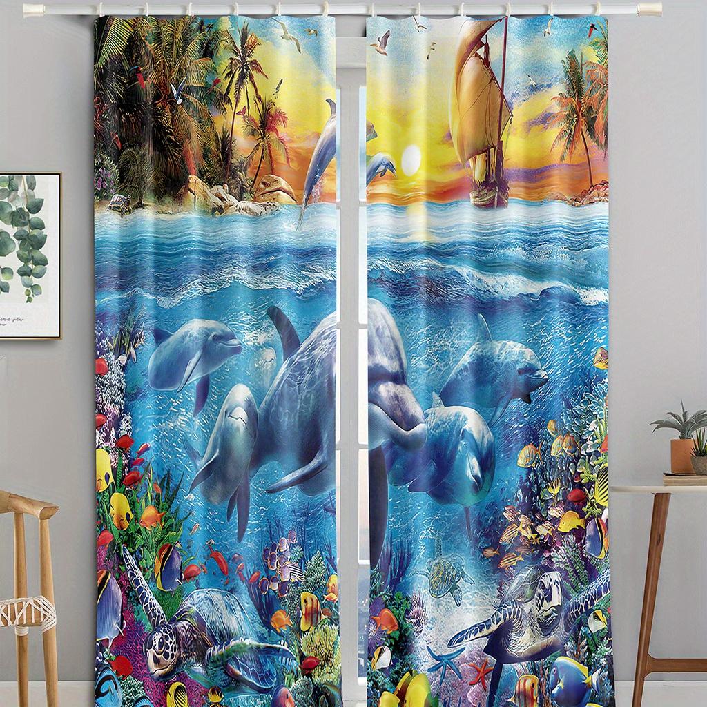2 pezzi Tende con Motivo Delfino Tende Decorative per Finestre Trattamenti per Finestre per Camera da Letto Soggiorno Decorazione Domestica Decorazione Stanza