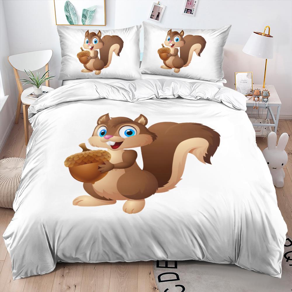 Comforter 3D Squirrel Funny Animal 2/3Pcs Bedding Set Black Unique Soft With Pillow Shames King Queen Size For Kids Teens Boys
