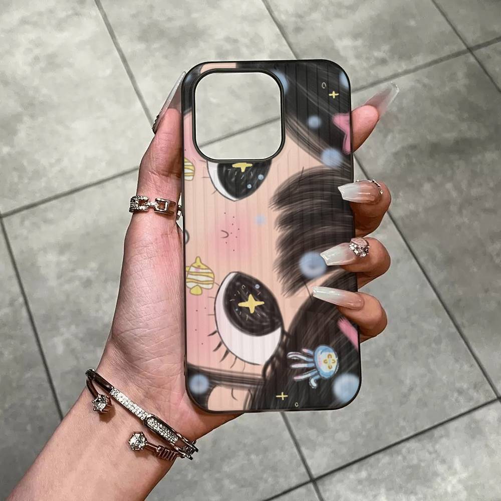 BIG EYES COMIC GIRL Phone Case For IPhone 17 16 15 14 13 12 11 Pro Max Plus Corrugated Bumper Back Cover Shell