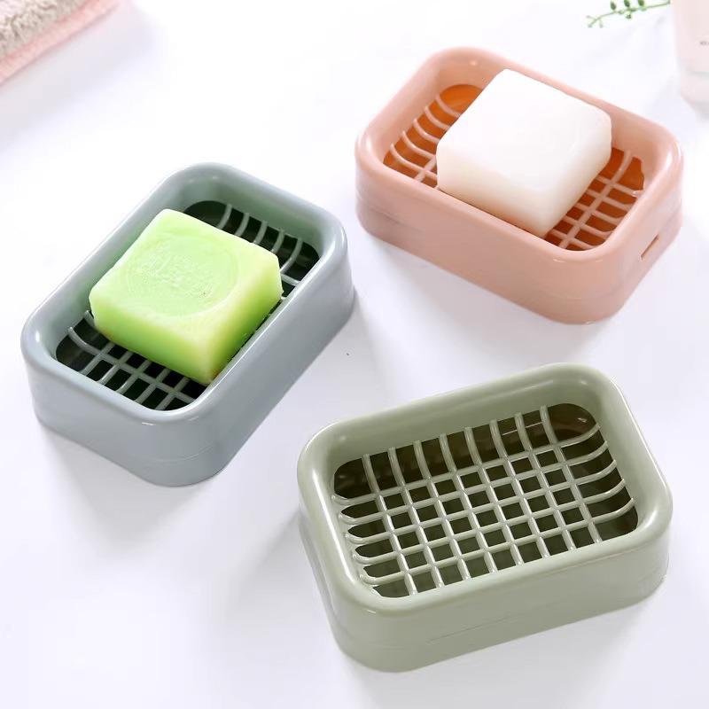 Grid Soap Box Bathroom Double-Layer Washstand Drain Soap Box Portable Water-Free Plastic Soap Box