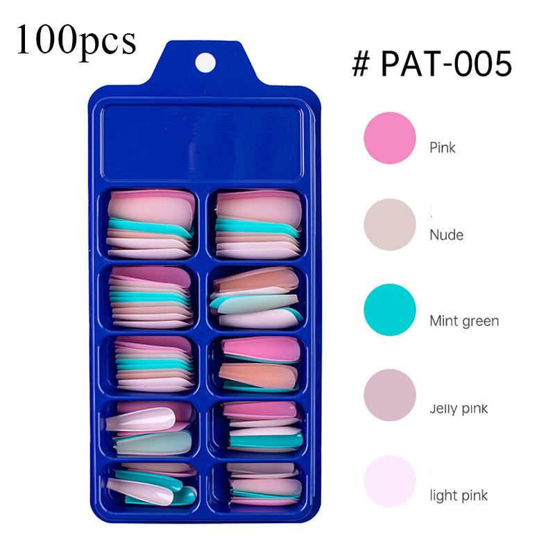 100 buc Unghii false Sicriu Nud/Amestec de culori deschise Mat Artificial Lung Balerina Unghii false Acoperire completa Sfaturi pentru unghii Apăsați pe unghii