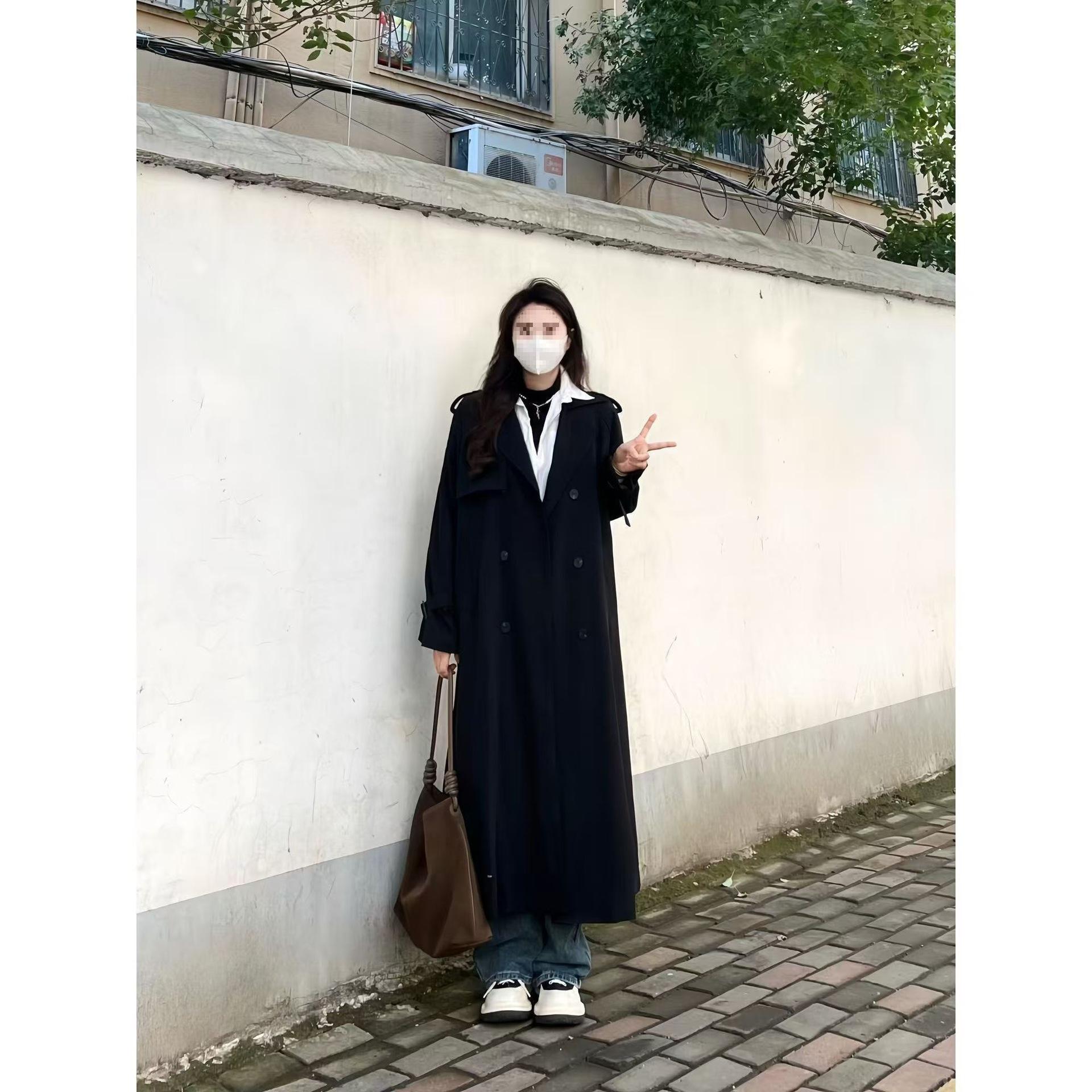 

Loose Trench Coat Midi Length Fashion Korean Elegant Khaki Black Women s Windbreaker Coat Casual Double Breasted Tops XXL