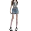 Jugendlich und schlank machende A-Linien-Hosenröcke Retro Hohe Taille Halbrock Doppel-Schnallen-Design Paket Hüftrock Damen Sommermode Denim Kurzer Rock