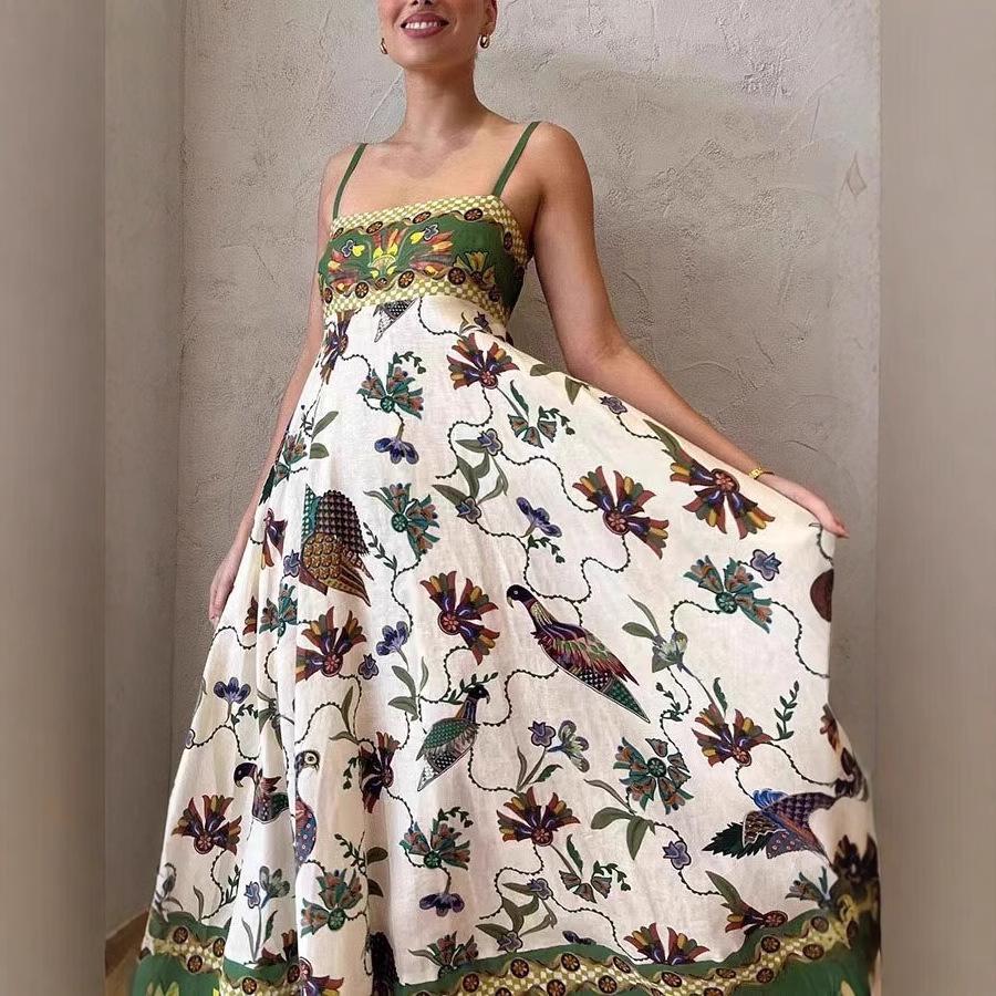 2024 Summer High-Waist Sleeveless Printed Dress for Women