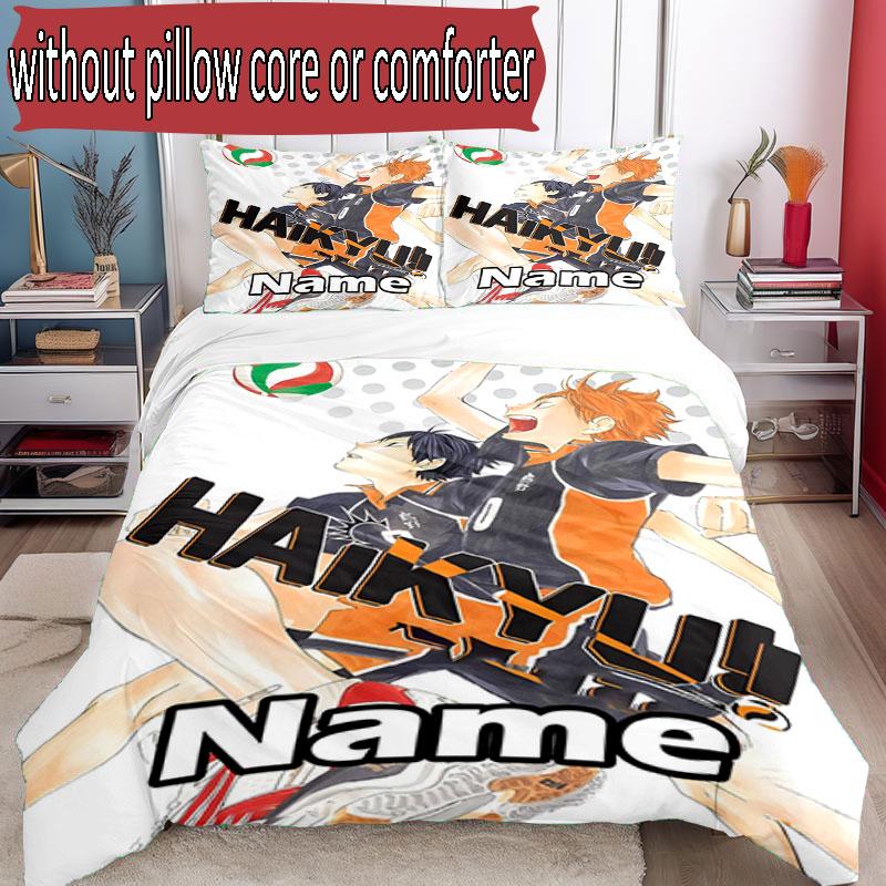 3-teiliges Bettbezug-Set (1 * Bettbezug + 2 * Kissenbezug, ohne Kern), Maßgeschneidertes Haikyu Muster Bettwäscheset, Heim Schlafzimmer Dekor Geschenk