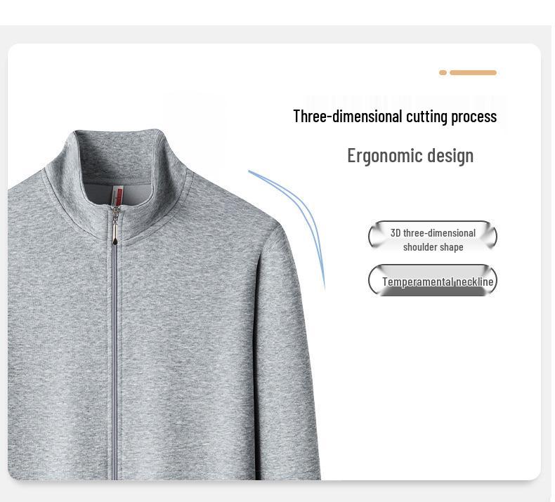 2025 Autumn Men's Stand-Up Collar Combed Cotton Jacket: Casual Sport Fashion Solid Color Cardigan Sweatshirt